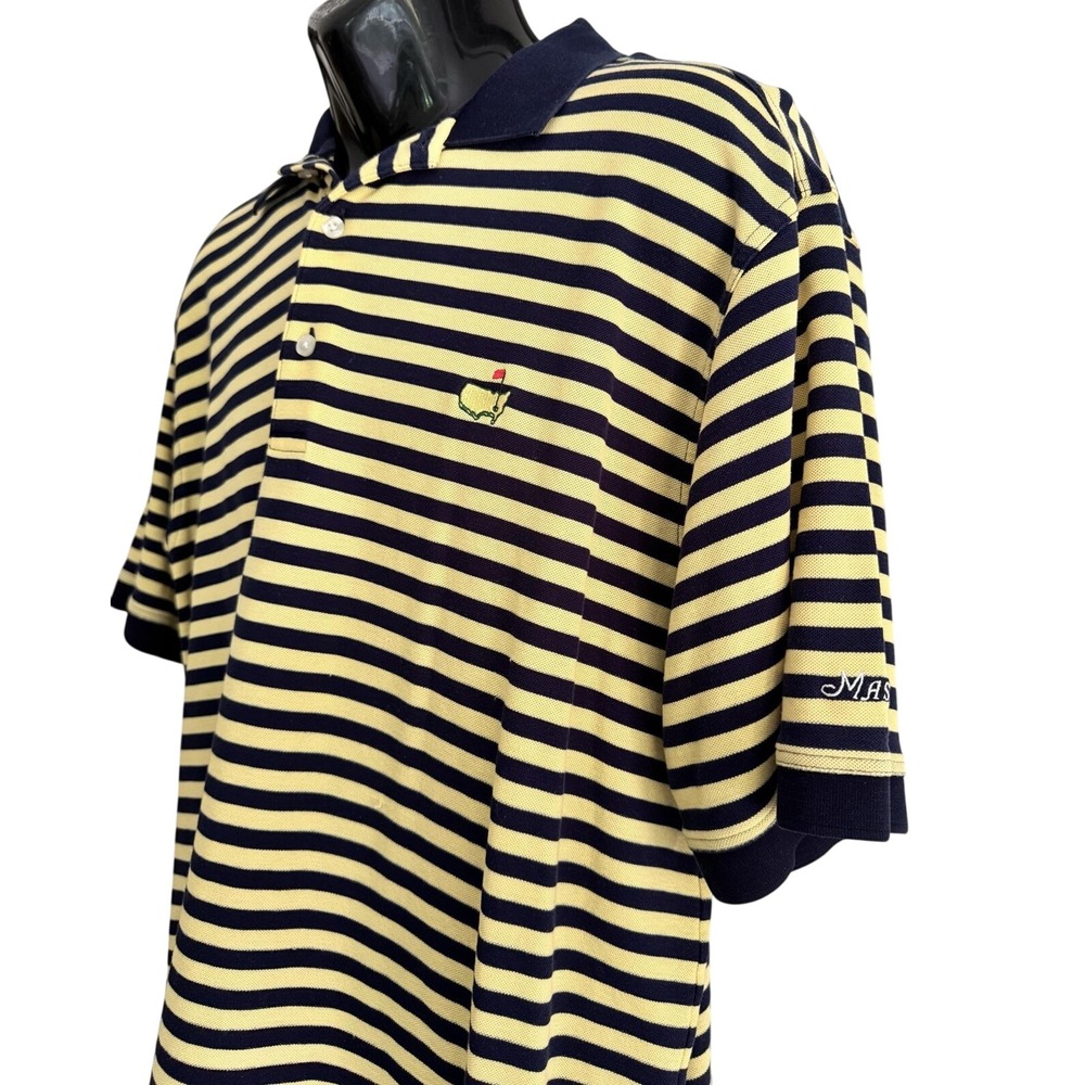 Golf Shirt Mens Large Blue Striped Masters Collection Pima Cotton Polo Top